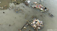 Selain sampah rumah tangga, ada juga syterofoam bekas makanan kemasan juga terbawa aliran sungai ini.