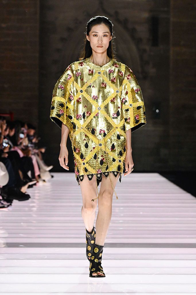 A model at the Louis Vuitton Cruise 2026 show held at the Palais des Papes on May 22, 2025 in Avignon, France. (Photo by Giovanni Giannoni/WWD via Getty Images)