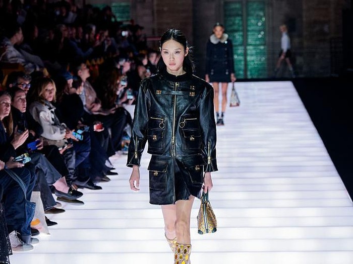 AVIGNON, FRANCE - MAY 22: A model, handbag detail, walks the runway during the Louis Vuitton Cruise 2026 at Palais Des Papes on May 22, 2025 in Avignon, France.