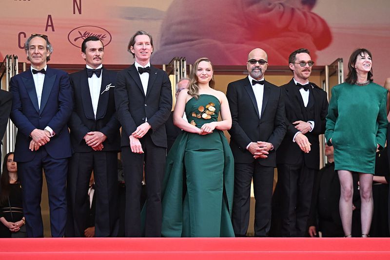 CANNES, FRANCE - MAY 18: Alexandre Desplat, Rupert Friend, Wes Anderson, Mia Threapleton, Jeffrey Wright, Benedict Cumberbatch and Charlotte Gainsbourg attends the 