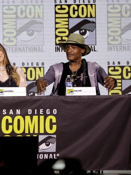 SAN DIEGO, CALIFORNIA - JULY 20: (L-R) Nadji Jeter, Laura Bailey and Tony Todd speak onstage at Marvel's Spider-Man 2: Symbiotic Relationships panel during 2023 Comic-Con International: San Diego at San Diego Convention Center on July 20, 2023 in San Diego, California. Kevin Winter/Getty Images/AFP (Photo by KEVIN WINTER / GETTY IMAGES NORTH AMERICA / Getty Images via AFP)