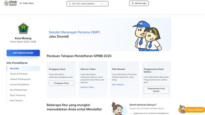 Laman Pendaftaran SPMB SMP 2025