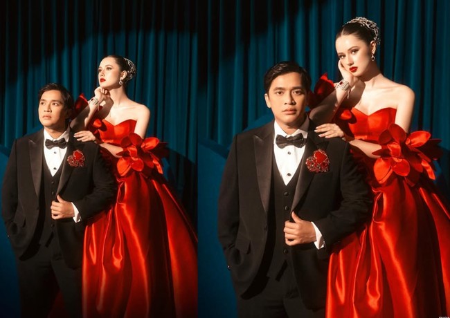 Gaun strapless yang dikenakan Vika memiliki detail berbentuk seperti kelopak bunga di bagian kedua lengannya, menambah kesan dramatis dan elegan. Sementara untuk rambutnya kali ini ia memilih menyanggulnya ke belakang dengan berhias aksesori rambut berwarna keemasan. Foto: Instagram/@bilsky16