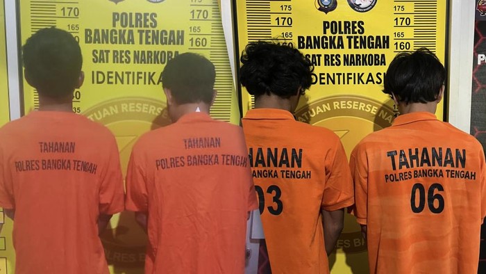 Empat kurir sabu yang ditangkap Polres Bangka Tengah.