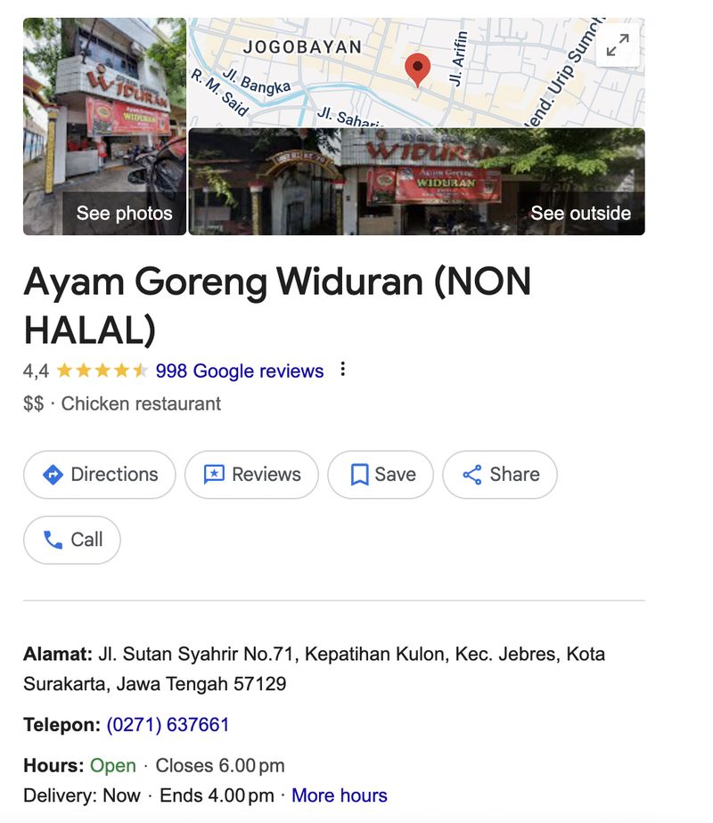 Rating Google untuk Ayam Goreng Widuran