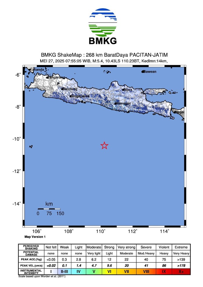 Gempa M 5,4 Pacitan