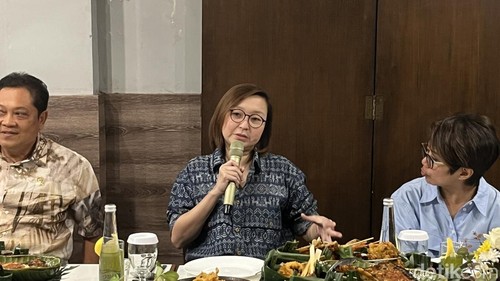 Wamen Ekraf Irene Umar saat berdiskusi bersama pelaku ekonomi kreatif di Denpasar, Bali, pada Selasa (26/5/2025) malam. (Foto: Rizki Setyo/detikBali)