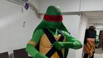 Indra Bekti totality became Raphael the Ninja tortoise during Dafni's birthday