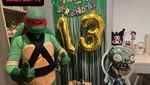 Indra Bekti totality became Raphael the Ninja tortoise during Dafni's birthday