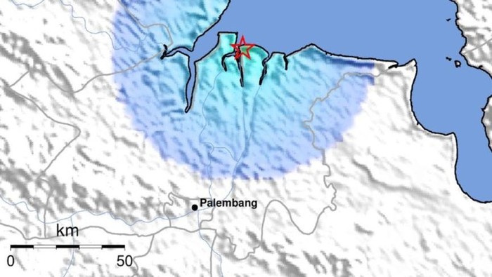 Lokasi gempa yang terjadi di Banyuasin