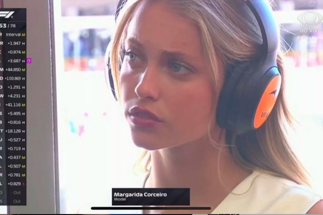 Wajah cantik Margarida Corceiro pun tampil saat pertandingan saat sedang menonton Lando Norris. Penampilan model tersebut sebagai tamu VIP yang terekam kamera Sky Sports mencuri perhatian. Foto: Instagram @magui_corceiro