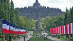 Siap Sambut Macron, Borobudur Dihiasi Bendera RI dan Prancis