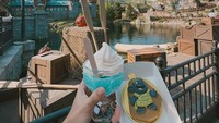Liburan ke Jepang itu juga terlihat momennya di Disney Sea. Vidi dan Sheila membagikan potret kue dan sundae yang dibeli oleh keduanya. Foto: Instagram @vidialdiano