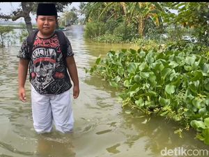 Luapan Anak Sungai Bengawan Solo Rendam Jalan dan Tambak di Lamongan