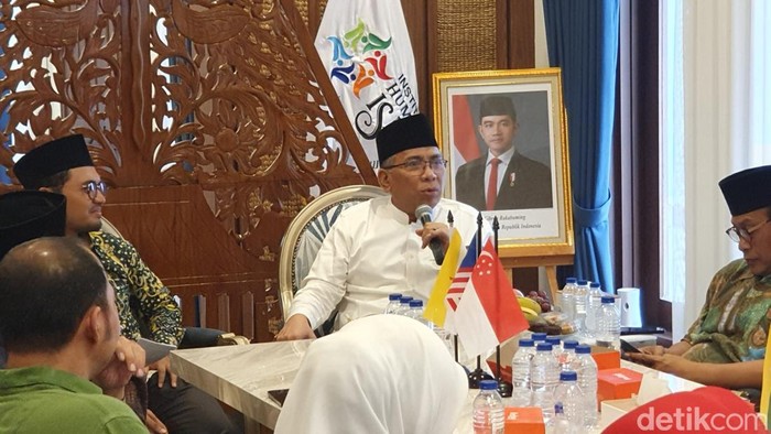 Ketua Umum PBNU KH Yahya Cholil Staquf atau Gus Yahya dalam acara Diskusi Pakar #3 yang digelar Institute for Humanitarian Islam (IFHI) di kawasan Menteng, Jakarta Pusat, Rabu (28/5/2025).