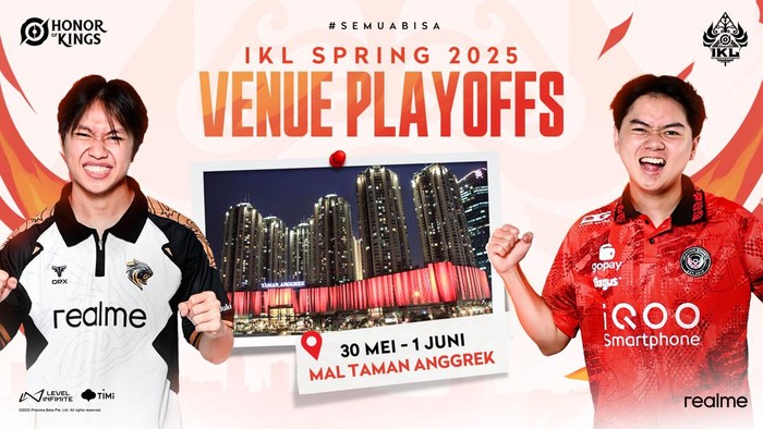 Babak playoff Indonesia Kings Laga (IKL) Spring 2025 segera dimulai pada 30 Mei 2025. Enam tim Honor of Kings terbaik di Tanah Air siap memperebutkan gelar juara.
