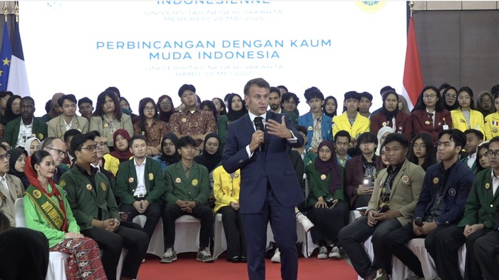 Presiden Prancis Emmanuel Macron berkunjung ke Universitas Negeri Jakarta (UNJ) pada Rabu (28/5/2025)