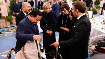 Kucing Presiden Prabowo Subianto Bobby Kertanegara muncul saat jamuan makan malam bersama Presiden Prancis Emmanuel Macron dan Ibu Negara Brigitte Macron di Istana Negara, Jakarta. Macron dan Brigitte pun tampak menghampiri Bobby. Foto: (Muchlis Jr-Biro Pers Sekretariat Presiden)