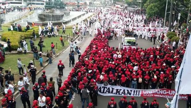 Aksi demo buruh Konfederasi Serikat Pekerja Nusantara (KSPN) di Jakarta. (Dok. KSPN)