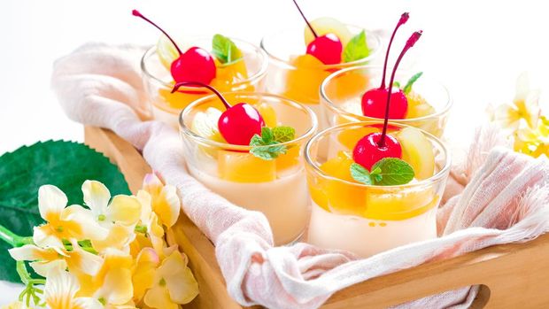 Panna Cotta Dessert on white background