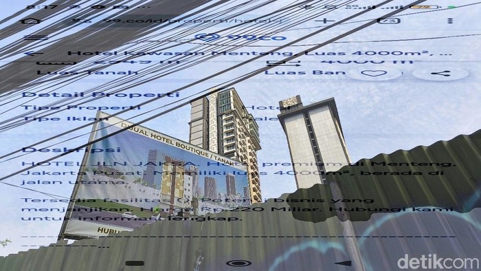 Foto double exposure hotel yang dijual murah di Jakarta, Jumat (30/5/2025). Industri perhotelan di Jakarta tengah menghadapi masa sulit. Banyak hotel mengalami penurunan okupansi dan merugi sehingga sejumlah gedung hotel dijual dengan harga cepat dan murah.