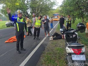 Bus Sugeng Rahayu Tabrak Kakek di Magetan Usai Terpental Motor