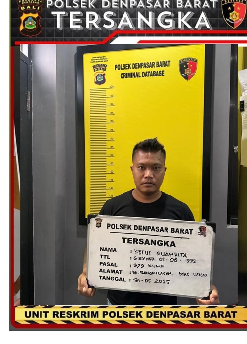 Ketut Suandita (29) pelaku pungutan liar (pungli) di sebuah warung di Jalan Gunung Salak, Padangsambian Klod, Denpasar Barat, ditangkap polisi. (IST)