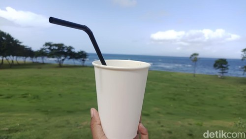 Hamparan Coffee, kedai kopi dengan hamparan rerumputan dan pantai.