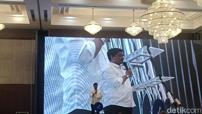 Wakil Menteri Sekretariat Negara (Wamensesneg) Juri Ardiantoro di acara harlah keempat Partai PRIMA (Rizky Adha/detikcom)