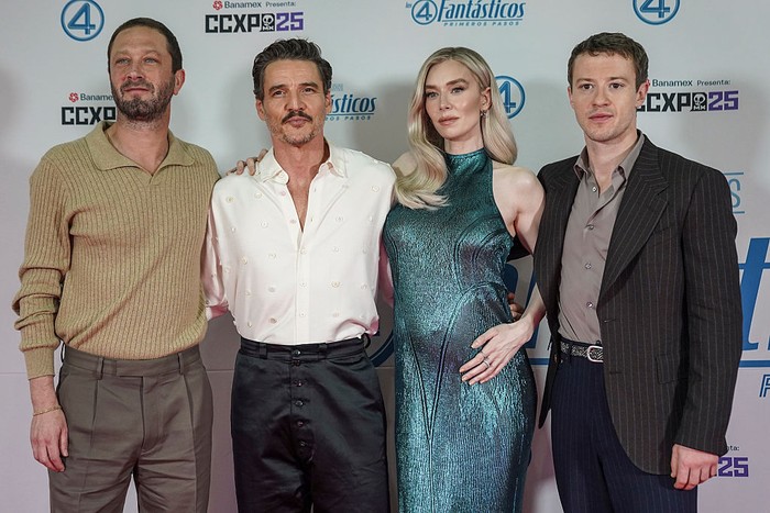 MEXICO CITY, MEXICO - MAY 31: Ebon Moss-Bachrach, Pedro Pascal, Vanessa Kirby, and Joseph Quinn attend the CCXP Mexico 2025 at Expo CitiBanamex on May 31, 2025 in Mexico City, Mexico. (Photo by Toya Sarno Jordan/Getty Images for Disney)