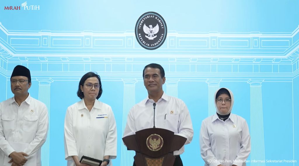 Menteri Pertanian (Mentan) Andi Amran Sulaiman dalam Keterangan Pers Menteri Usai Ratas Terkait Stimulus Ekonomi, Kantor Presiden, 2 Juni 2025. (Tangkapan Layar Youtube)