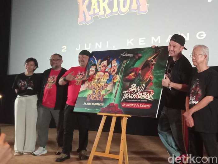 Panji Tengkorak Konferensi pers film Panji Tengkorak digelar di XXI Kemang Village, Senin (2/6/2025), dihadiri para cast/pengisi suara dan tim produksi Falcon Pictures.