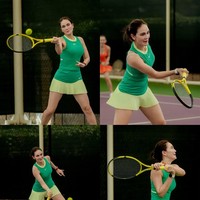 Meski tidak bertanding di lapangan rumput, Luna membawa kesegaran warna hijau lewat tenis dress yang dipakainya saat beraksi di lapangan keras (hard court). Terusan tersebut hadir dalam kombinasi warna hijau muda dan tua. (Foto: Instagram/@lunamaya)