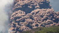 Foto menunjukkan awan abu vulkanis, gas, dan puing-puing membubung tinggi ke udara. Foto: REUTERS/Marco Restivo