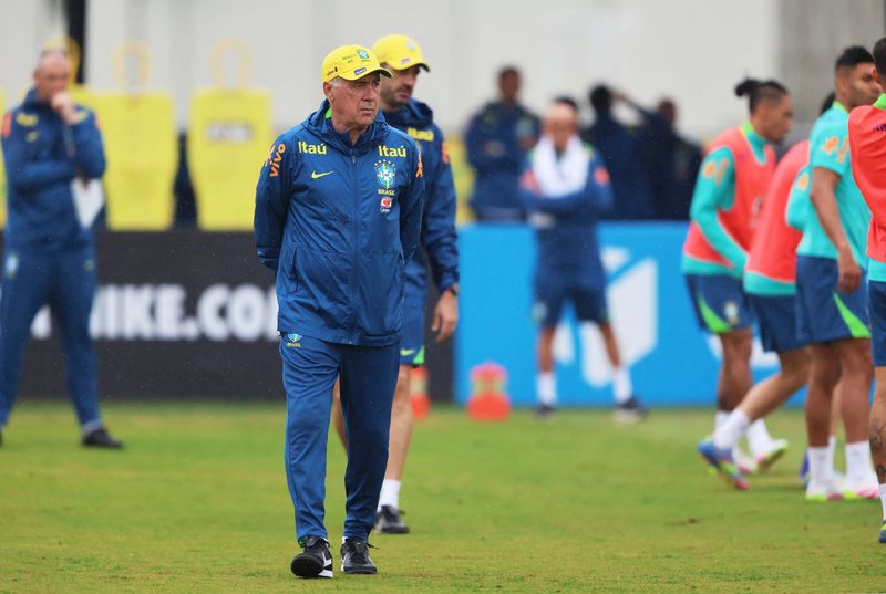 Soccer Football - Brazil Training with new coach Carlo Ancelotti - CT Joaquim Grava, Sao Paulo, Brazil - June 3, 2025 Brazil coach Carlo Ancelotti during training REUTERS/Jorge Silva