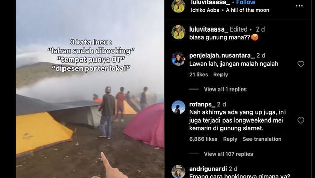 Curhat kreator konten Lulu Luvita di Gunung Rinjani, Lombok Timur, Nusa Tenggara Barat (NTB).