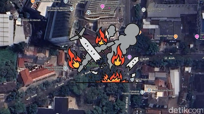 Ilustrasi kecelakaan pesawat di Balai Kota Bandung