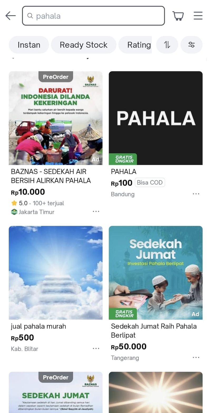 Jual pahala di ecommerce.