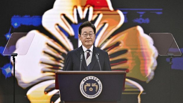 South Korea's President Lee Jae-myung delivers a speech after taking his oath during his inauguration ceremony at the National Assembly in Seoul on June 4, 2025.     ANTHONY WALLACE/Pool via REUTERS
