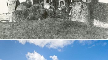 Kastil Caerphilly, Caerphilly, Wales Selatan. 1855 vs. 2024 Foto: Boredpanda