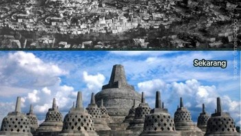 Perbandingan Borobudur dulu dan sekarang. Foto: Boredpanda