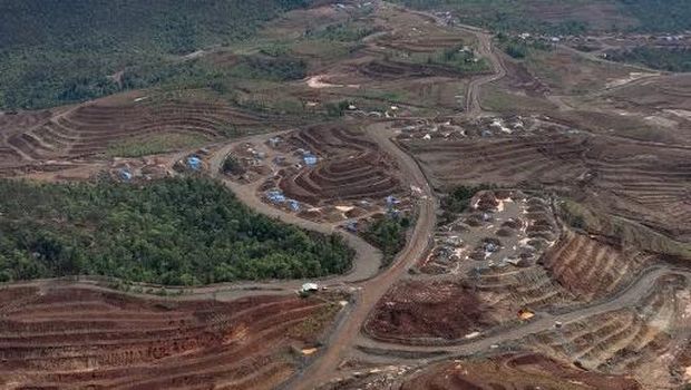 Foto udara yang diambil pada tanggal 21 Desember 2024 dan dirilis pada tanggal 31 Januari 2025 oleh Auriga Nusantara ini menunjukkan gambaran umum penggundulan hutan di suatu wilayah di Pulau Kawei di Raja Ampat, Provinsi Papua Barat Daya. AFP/HANDOUT