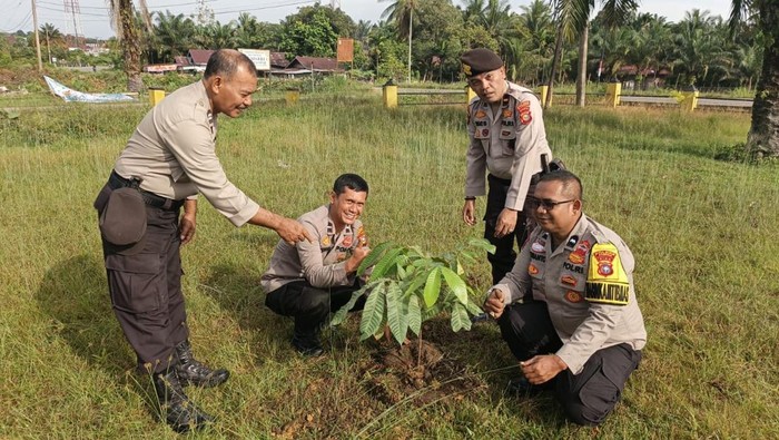Polisi memulai gerakan penanaman pohon di Mapolsek XIII Koto Kampar, Kampar, Riau.