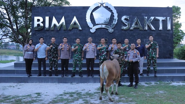 Polres Kampar, Riau, menyerahkan seekor sapi kurban kepada keluarga besar Yonif 132/Bima Sakti.