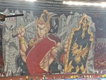 Perisai Khas Dayak dalam Tifo Ksatria Tanpanama di Laga Indonesia Vs China
