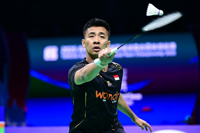 Indonesia players Ferdinansyah Dejan and Ramadhanti Siti Fadia Silva compete against Jomkoh Supak and Taerattanachai Sapsiree of Thailand during the Tsingtao Badminton Asia Mixed Team Championship 2025 in Qingdao, China, on February 15, 2025. (Photo by Costfoto/NurPhoto via Getty Images)