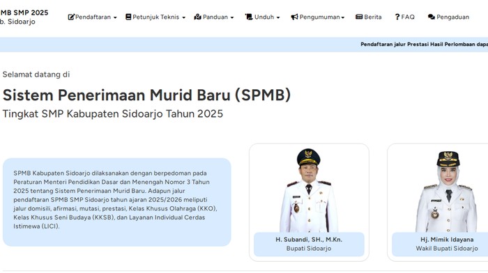Halaman Pendaftaran SPMB SMP Sidoarjo 2025