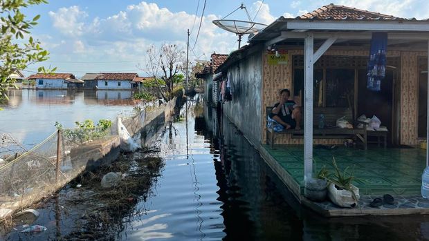 Kondisi genangan banjir rob di RT 5 RW 1 Desa Tunggulsari Kecamatan Tayu, Sabtu (7/6/2025).