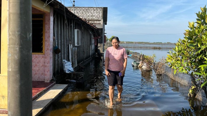 Kondisi genangan banjir rob di RT 5 RW 1 Desa Tunggulsari Kecamatan Tayu, Sabtu (7/6/2025).