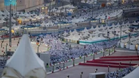 Setelah wukuf di Arafah, jemaah bergerak ke Muzdalifah dan Mina. Ini potret jemaah haji 2025 saat puncak haji di Mina. Foto: Saudi Press Agency